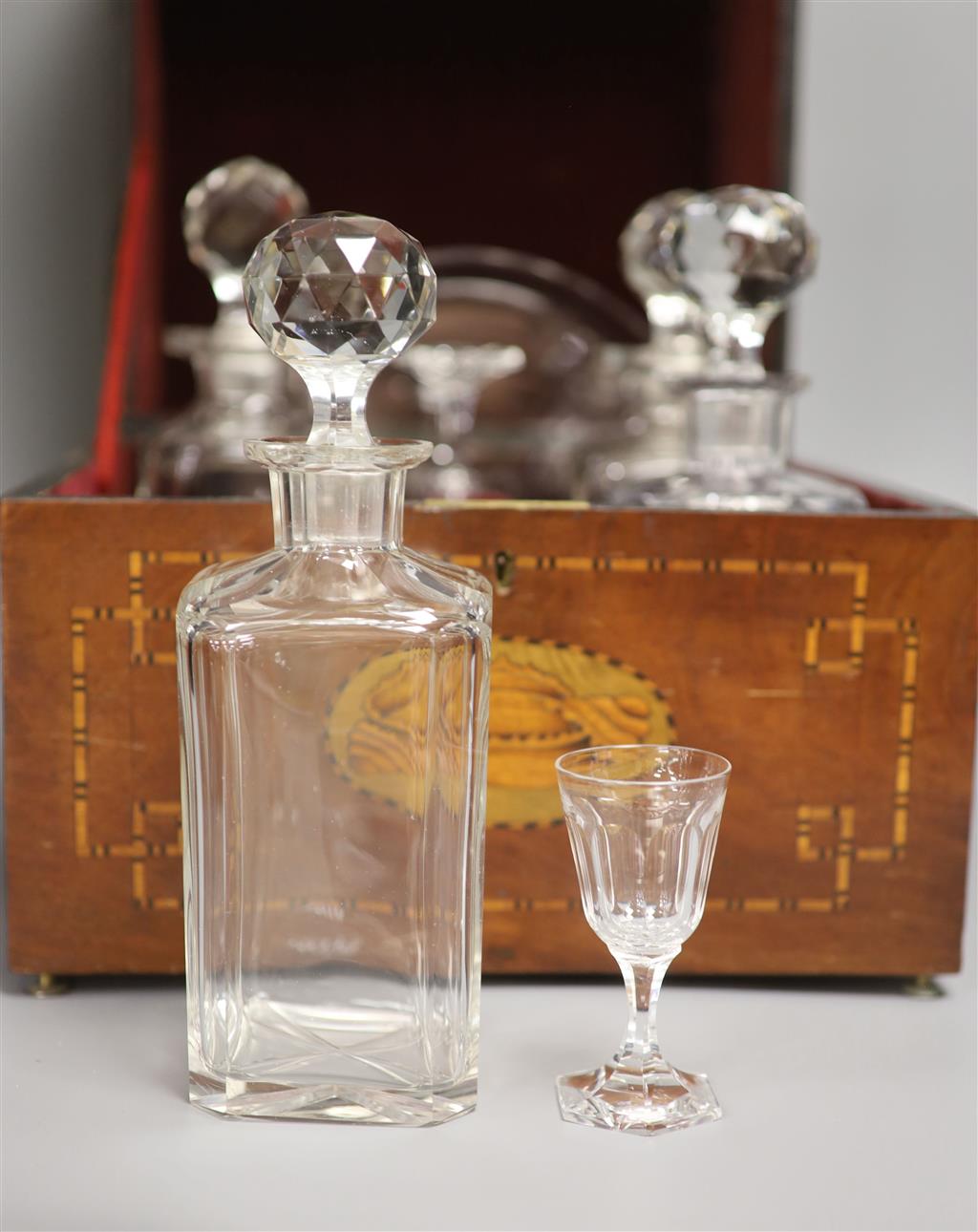 A Victorian inlaid mahogany decanter box, height 29cm